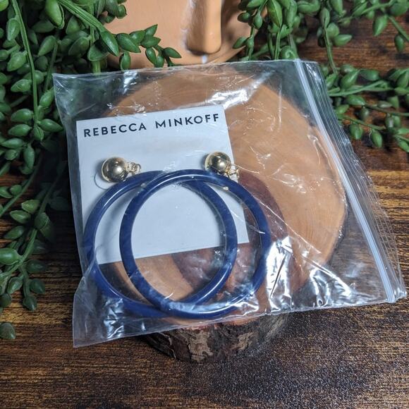 NWT Rebecca Minkoff Front Hoop Earrings Twilight Blue Gold Women's Size OS - Picture 5 of 5